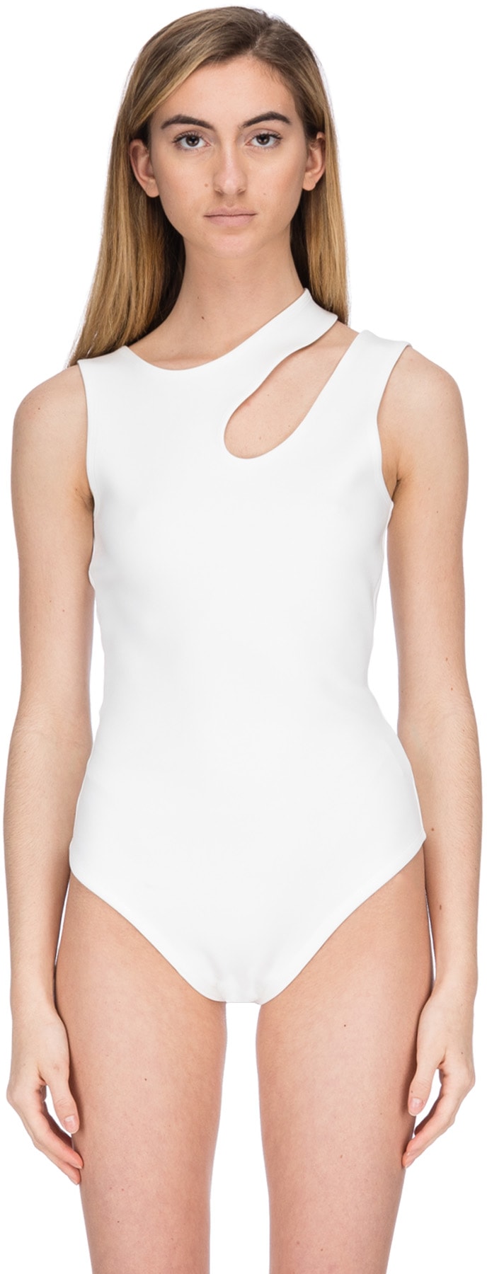 AAA: White Modern Twist Tank Bodysuit - 1