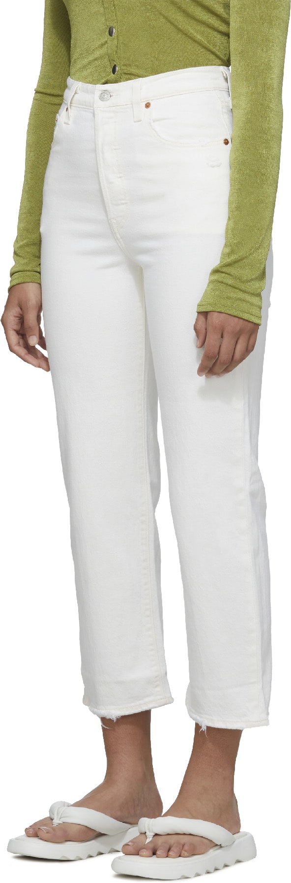 Levis: White Ribcage Straight Ankle Jeans - 2