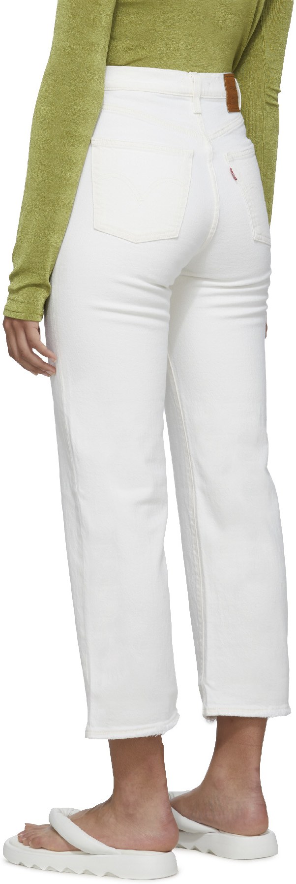 Levis: White Ribcage Straight Ankle Jeans - 3