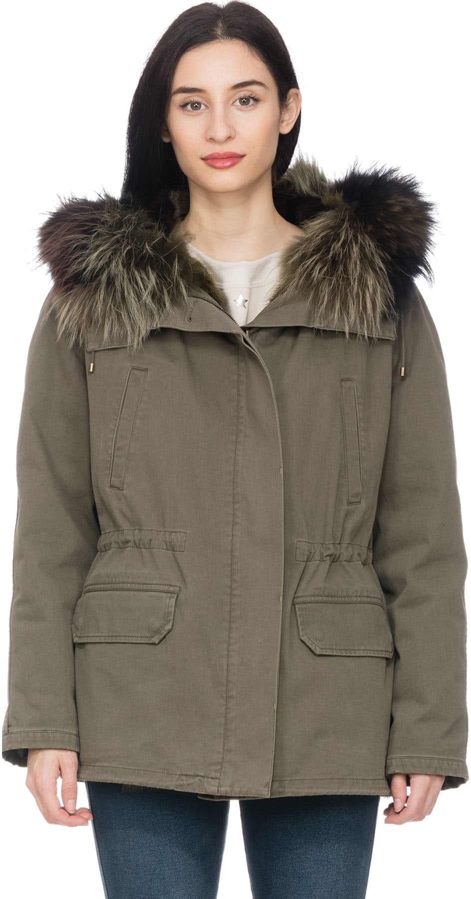 Yves Salomon: Green Mink Camo Lined Parka - 1