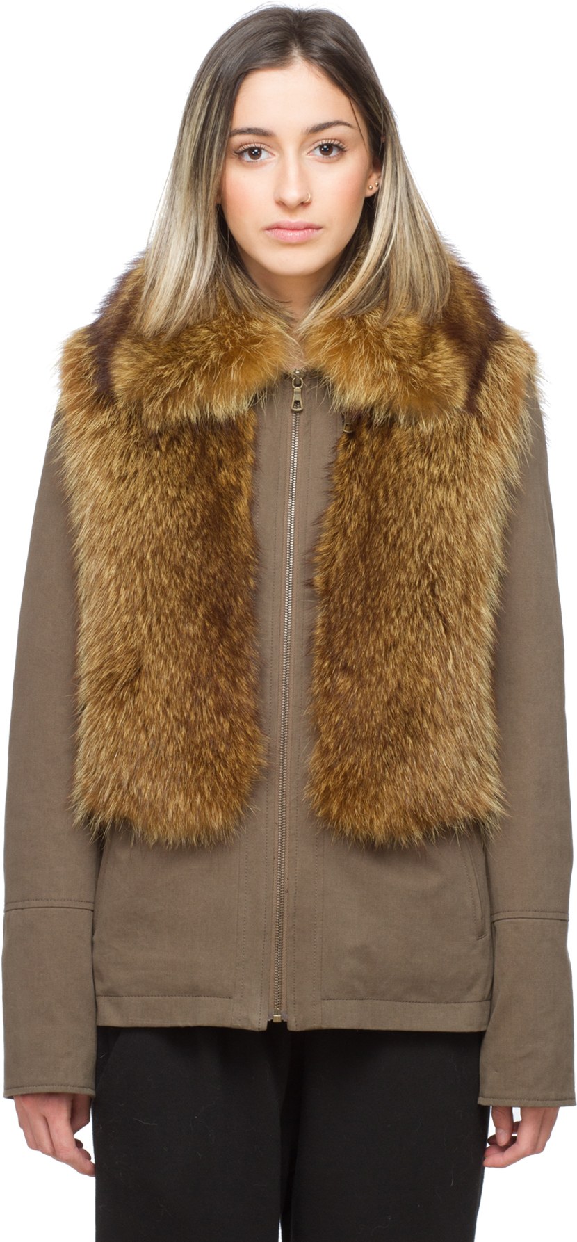 Yves Salomon: Green Raccoon Vest Jacket - 1