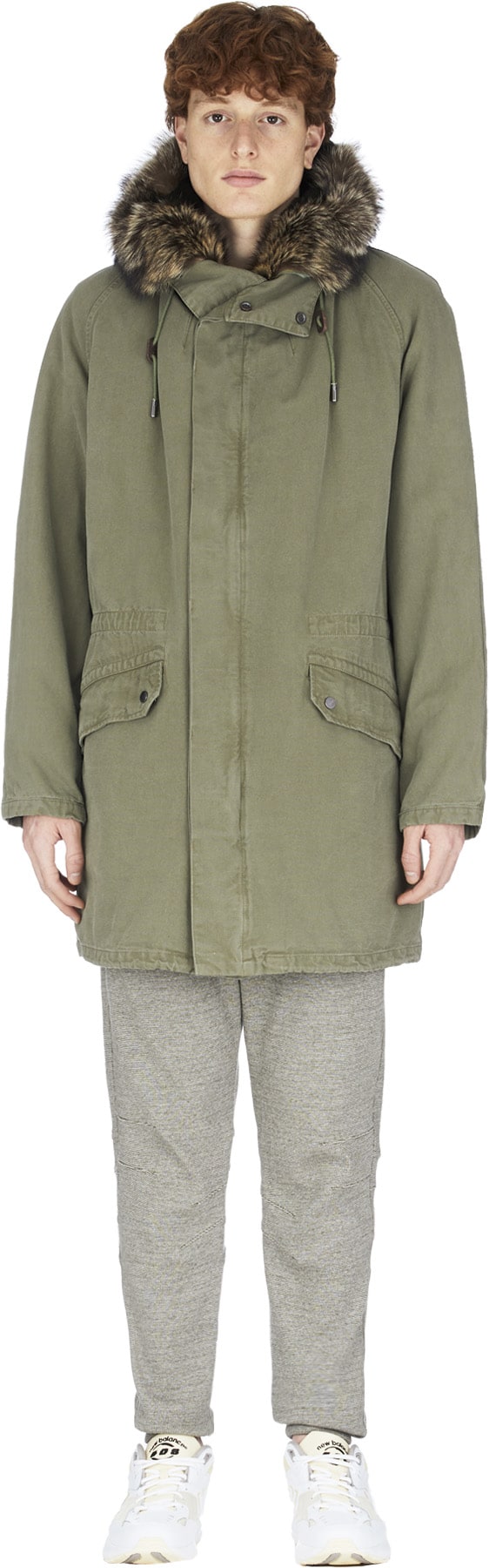 Yves Salomon: Green Cotton Rabbit Fur Parka - 1