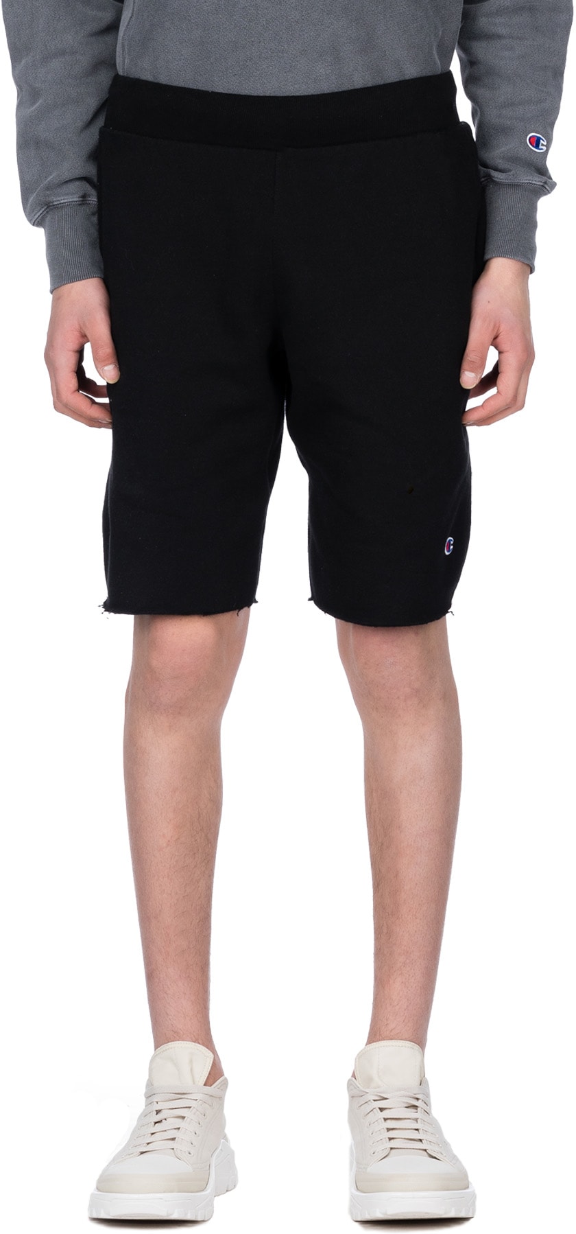 Champion: Black Reverse Weave Cut-Off Shorts - 1