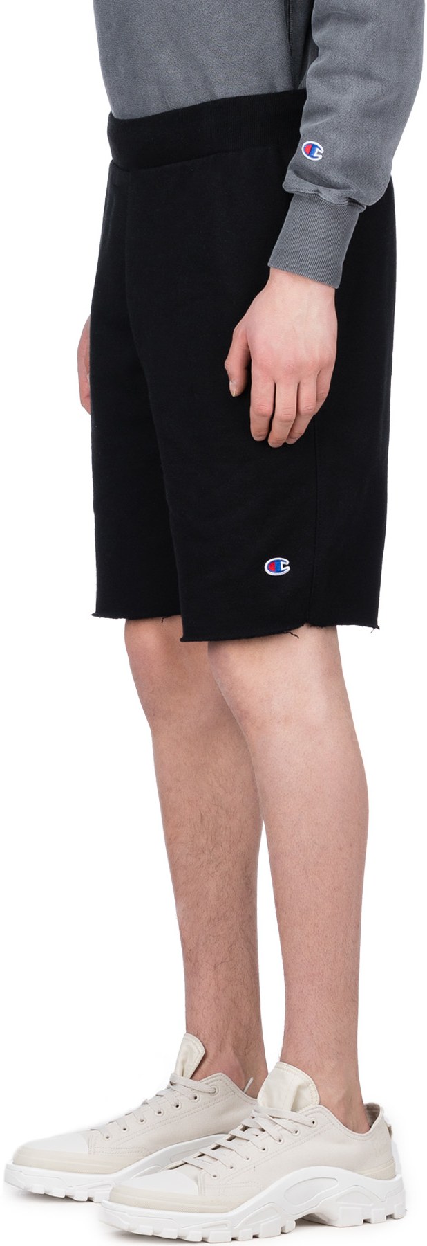 Champion: Black Reverse Weave Cut-Off Shorts - 2