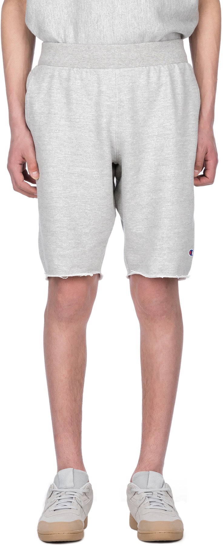 Champion: Grey Reverse Weave Cut-Off Shorts - 1