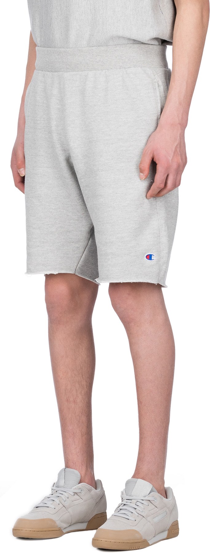 Champion: Grey Reverse Weave Cut-Off Shorts - 2