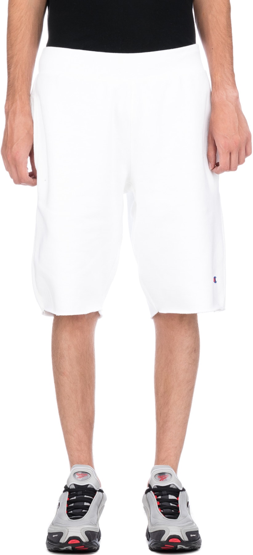 Champion: White Reverse Weave Cut-Off Shorts - 1