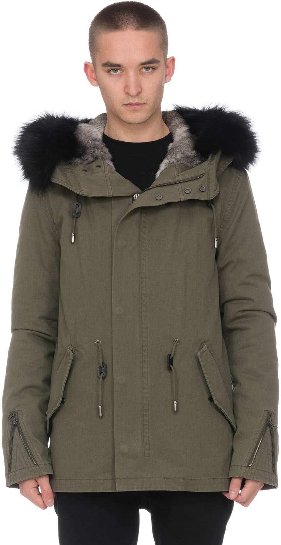 Yves Salomon: Green Rex Rabbit Lined Parka - 1