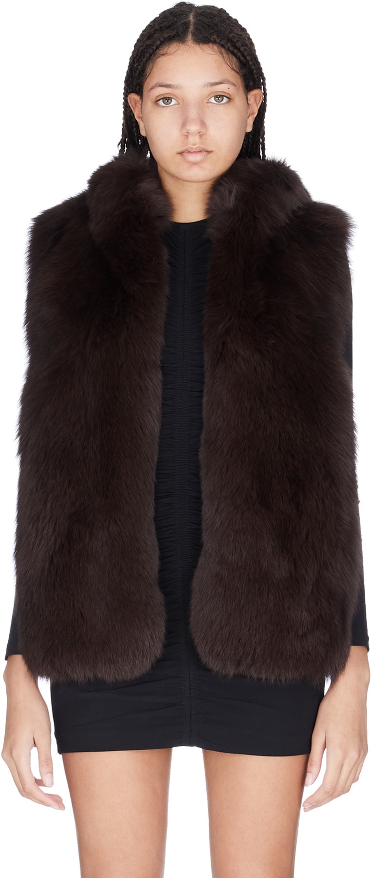 Yves Salomon: Brown Rex Rabbit Fur Hooded Vest - 1