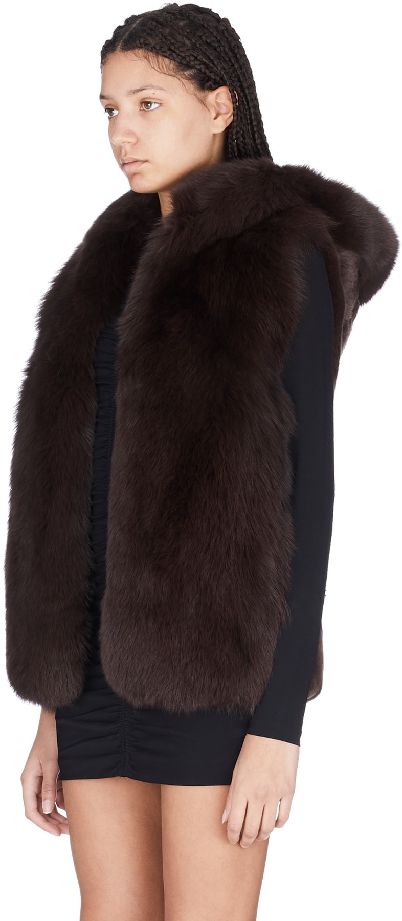Yves Salomon Brown Rex Rabbit Fur Hooded Vest influenceu Global influenceu