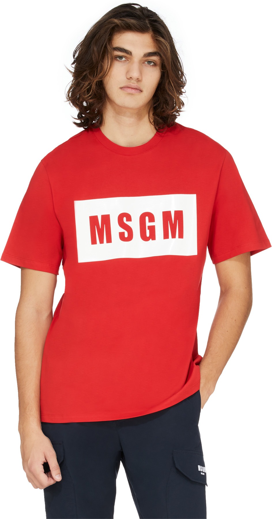 MSGM: Rouge T-Shirt à Logo carré Rouge - 3
