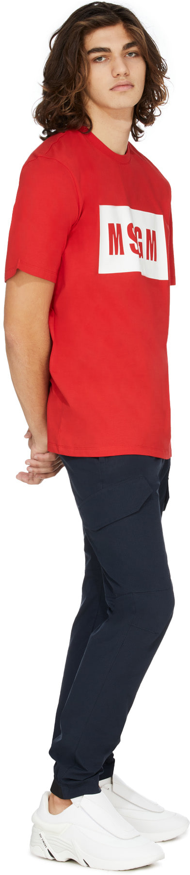 MSGM: Red Box Logo T-Shirt - 4