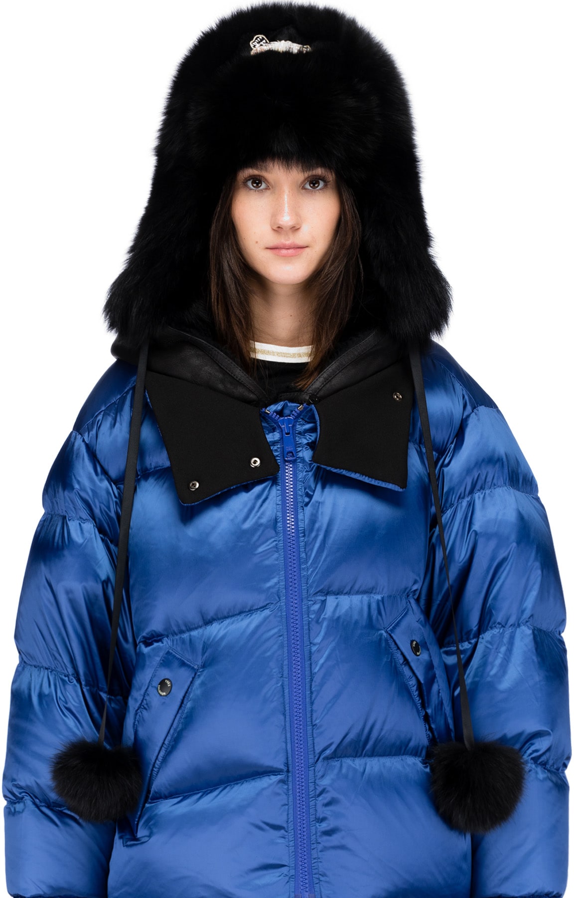 Yves Salomon: Noir Tuque Aviator Papillon Fourrure Pom-pom Noir - 1