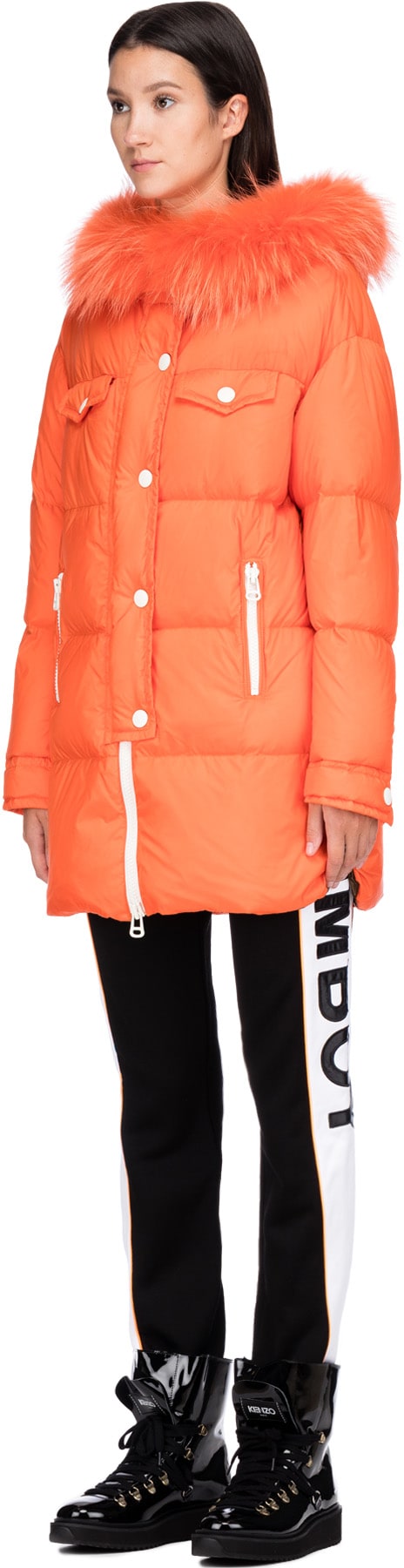 Yves Salomon: Orange Hooded Nylon Down Jacket - 2