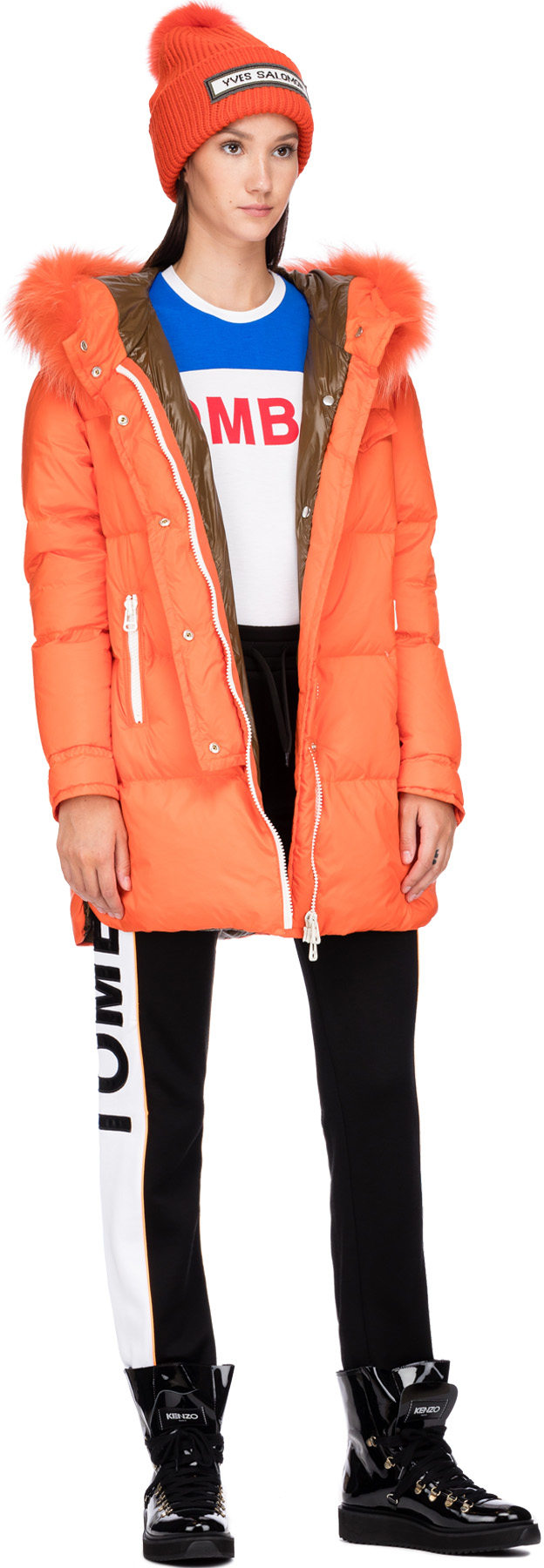 Yves Salomon: Orange Hooded Nylon Down Jacket - 4