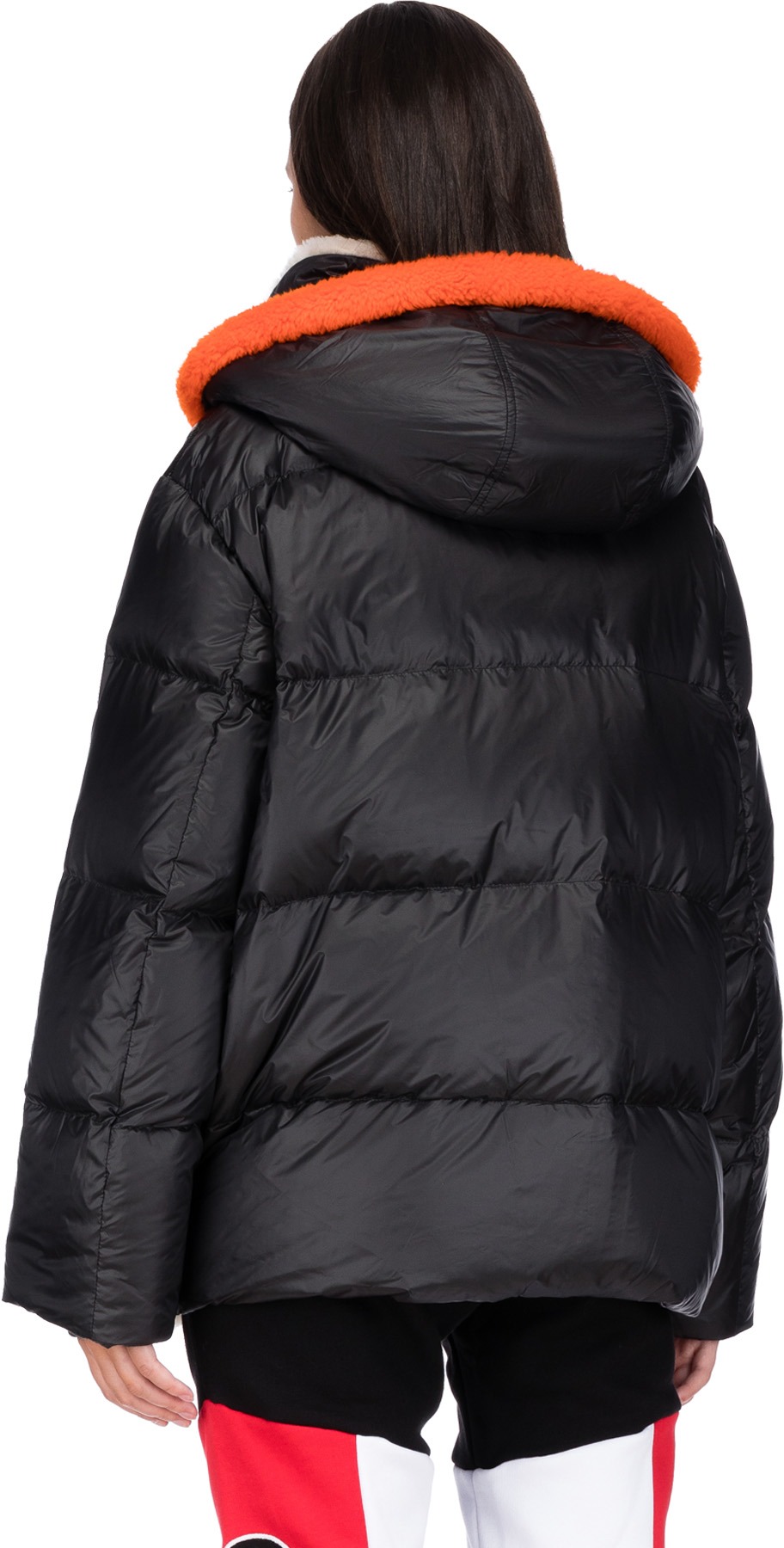 Yves Salomon: Black Leather Vinyl Shearling Hooded Down Jacket - 3