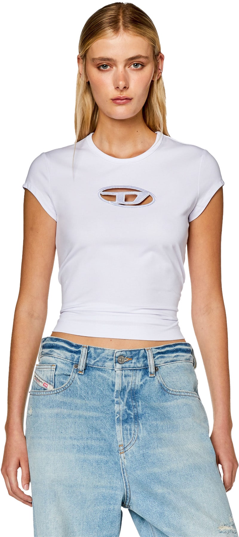 Diesel: White Angie Peekaboo Logo T-Shirt - 2