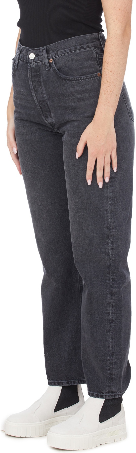 AGOLDE: Black 90's Mid Rise Straight Jeans - 2