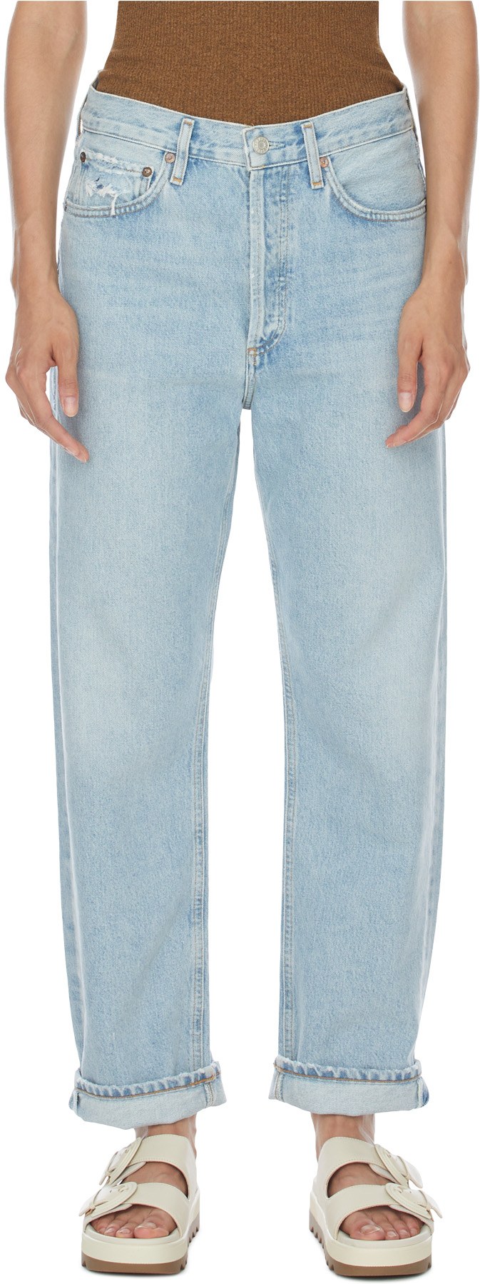 AGOLDE: Blue 90's Mid Rise Straight Jeans - 1