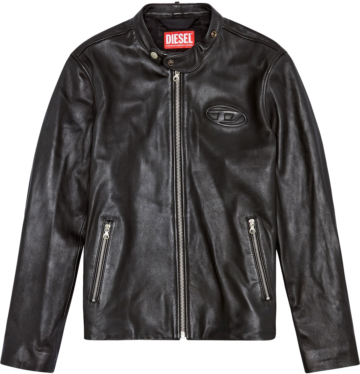 Diesel: Noir Veste de motard en cuir Noir - 1