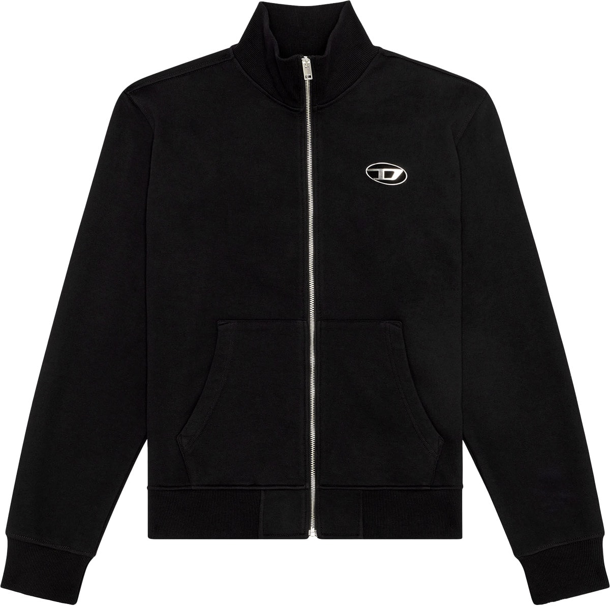 Diesel: Black Metallic Logo Zip Up Sweater - 1