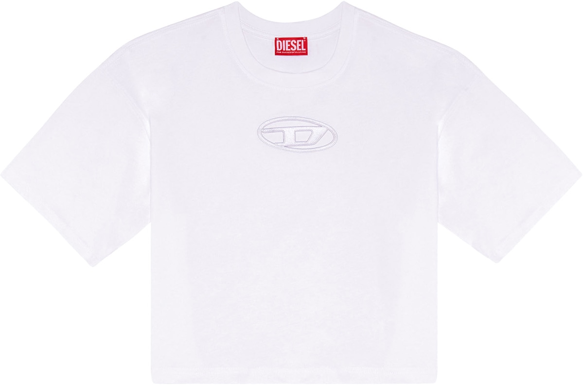 Diesel: White Embroidered Logo Boxy T-Shirt - 1