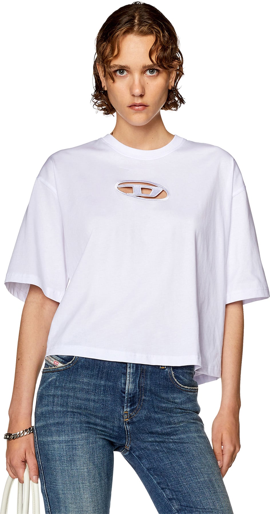 Diesel: White Embroidered Logo Boxy T-Shirt - 2