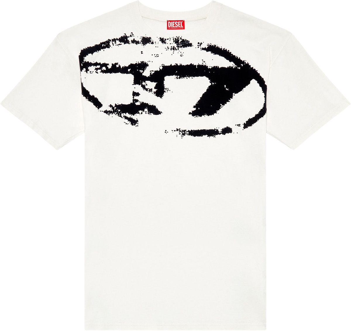 Diesel: White Distressed Flocked Logo T-Shirt - 1