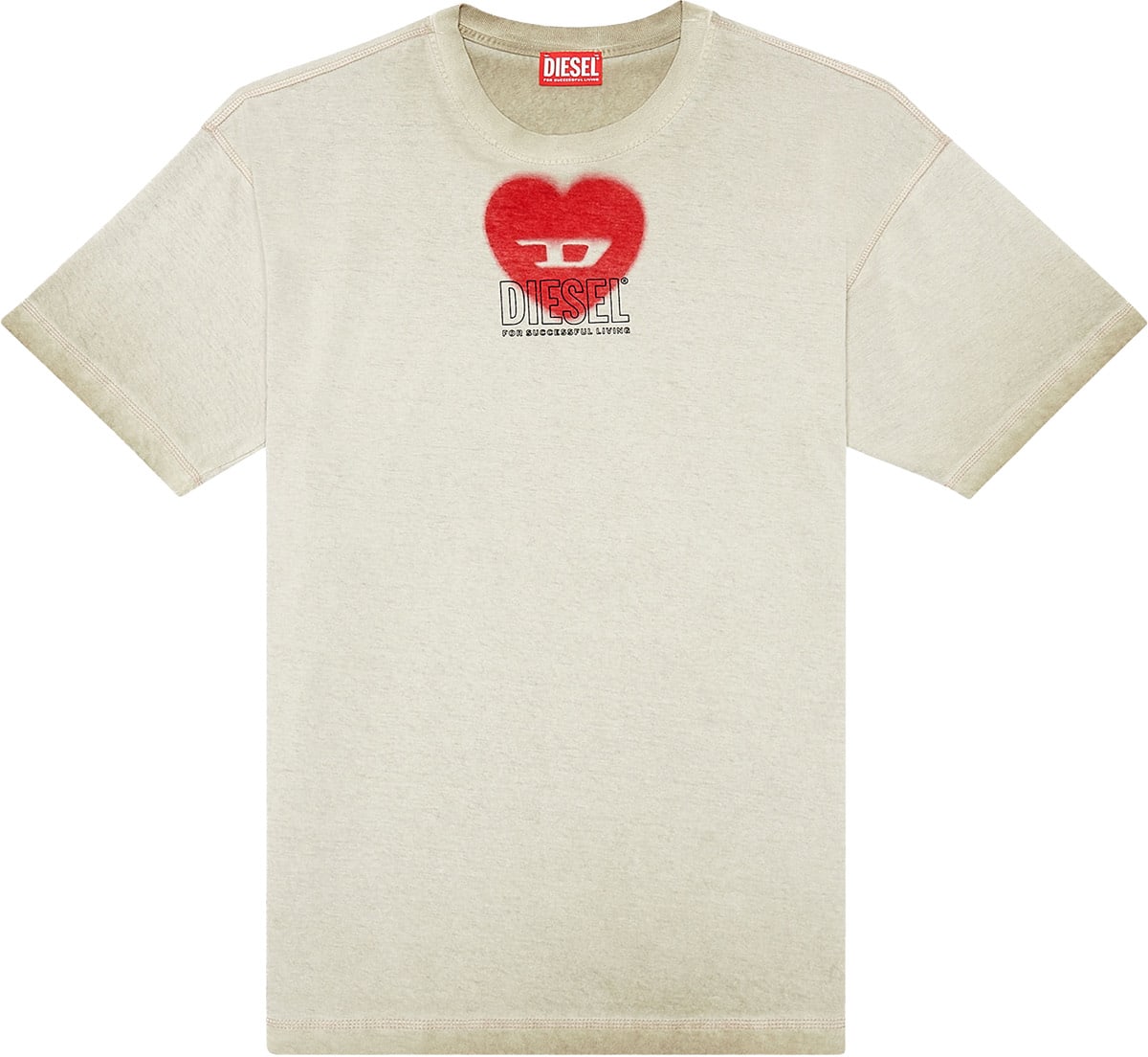 Diesel: Brown Pigment Dyed Heart T-Shirt - 1