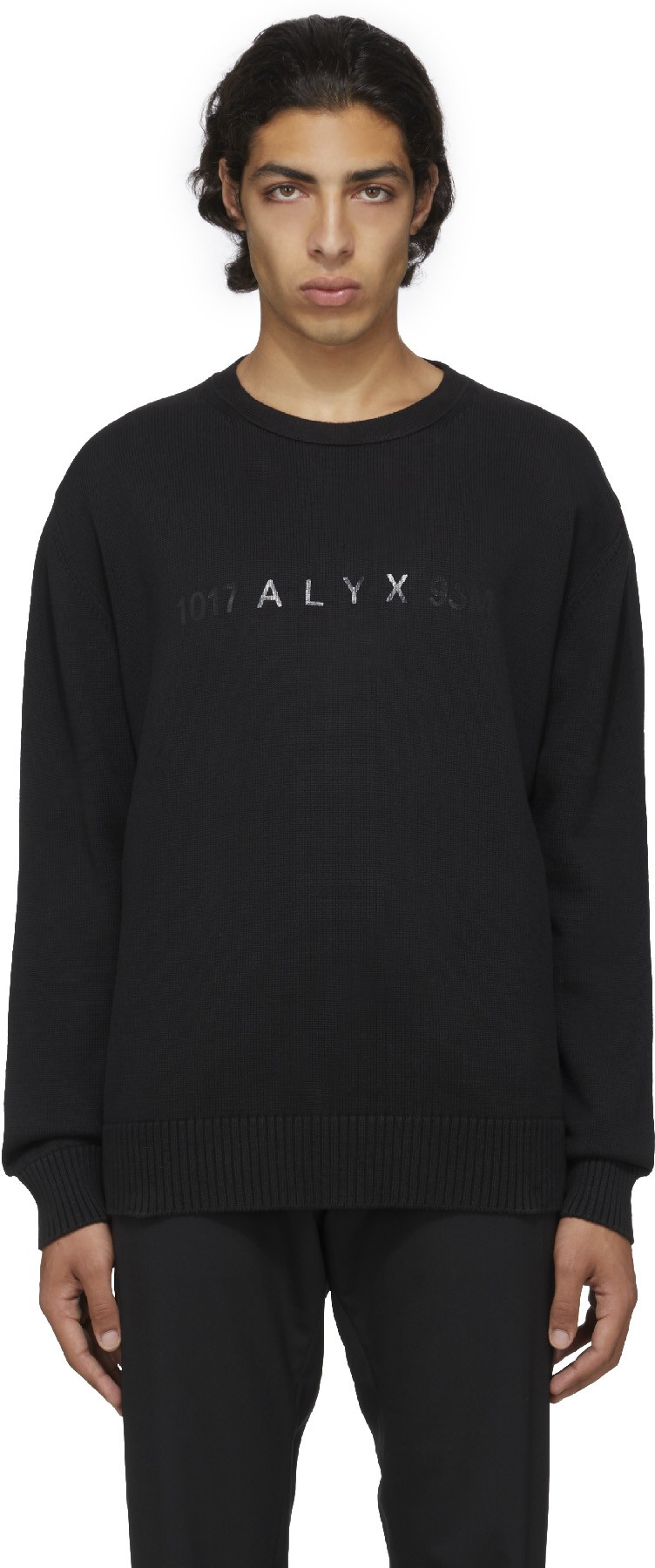 1017 ALYX 9SM: Black Treated Logo Knit Crew Sweater - 1