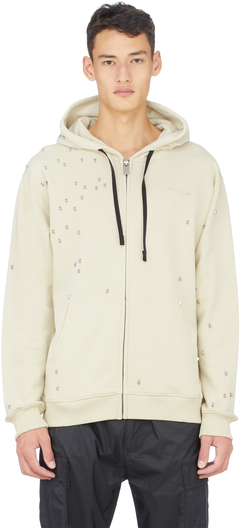 1017 ALYX 9SM: Neutrals Double Logo Studded Zip Hoodie - 1