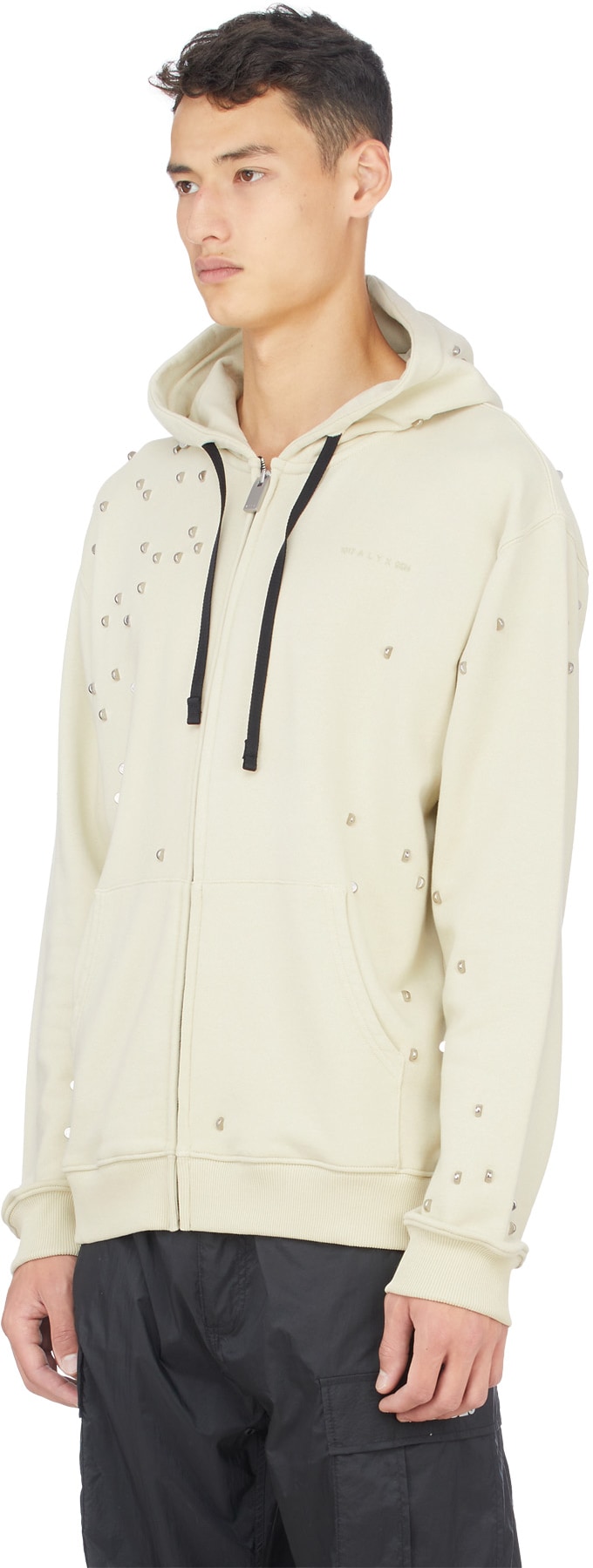 1017 ALYX 9SM: Neutrals Double Logo Studded Zip Hoodie - 2