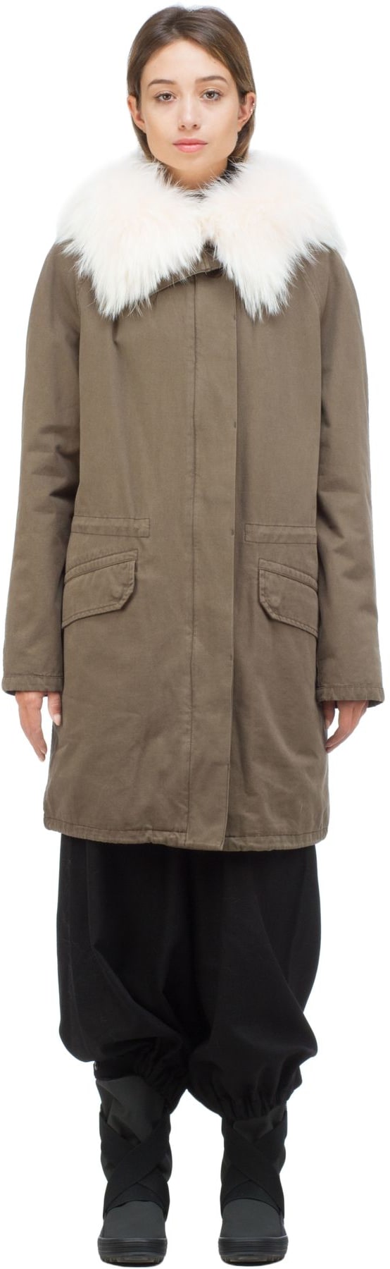 Yves Salomon: Green Reversible Cotton Rabbit Fur Parka - 1