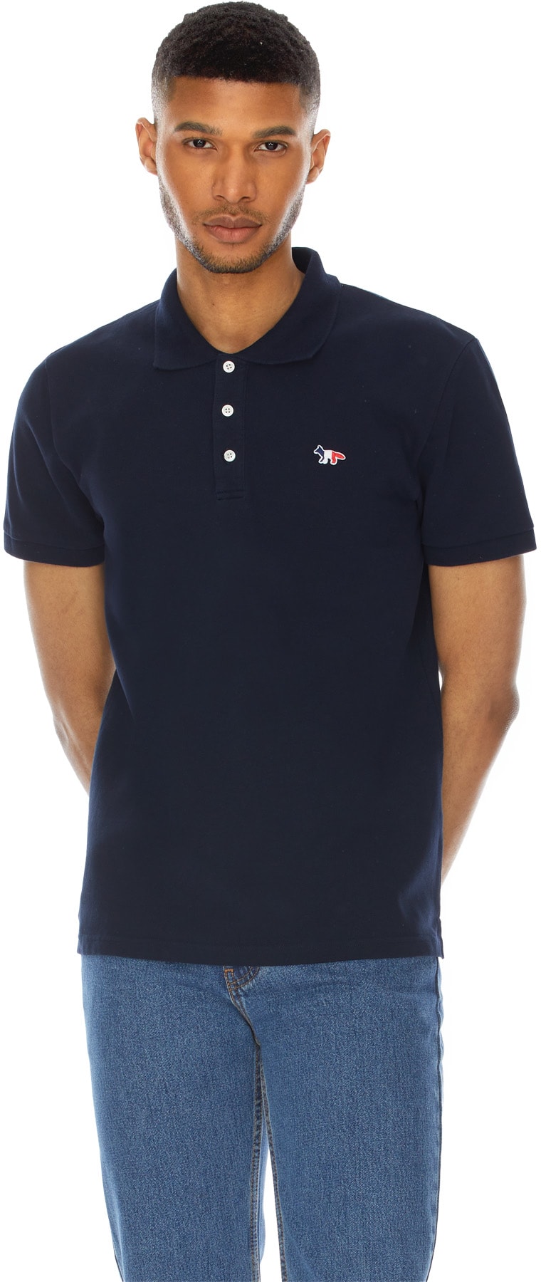 Maison Kitsuné: Bleu Polo Classique Tricolor Fox Patch Bleu - 3