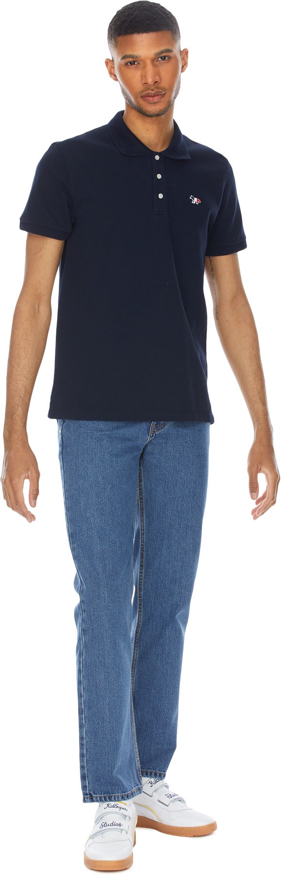 Maison Kitsuné: Bleu Polo Classique Tricolor Fox Patch Bleu - 4