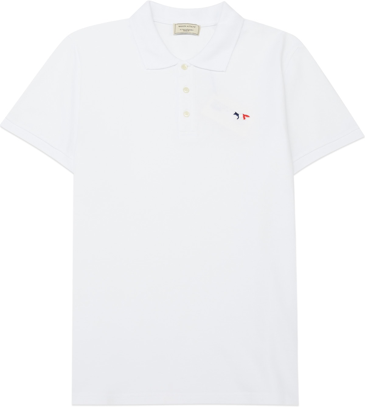 Maison Kitsuné: White Tricolor Fox Patch Classic Polo Shirt - 1