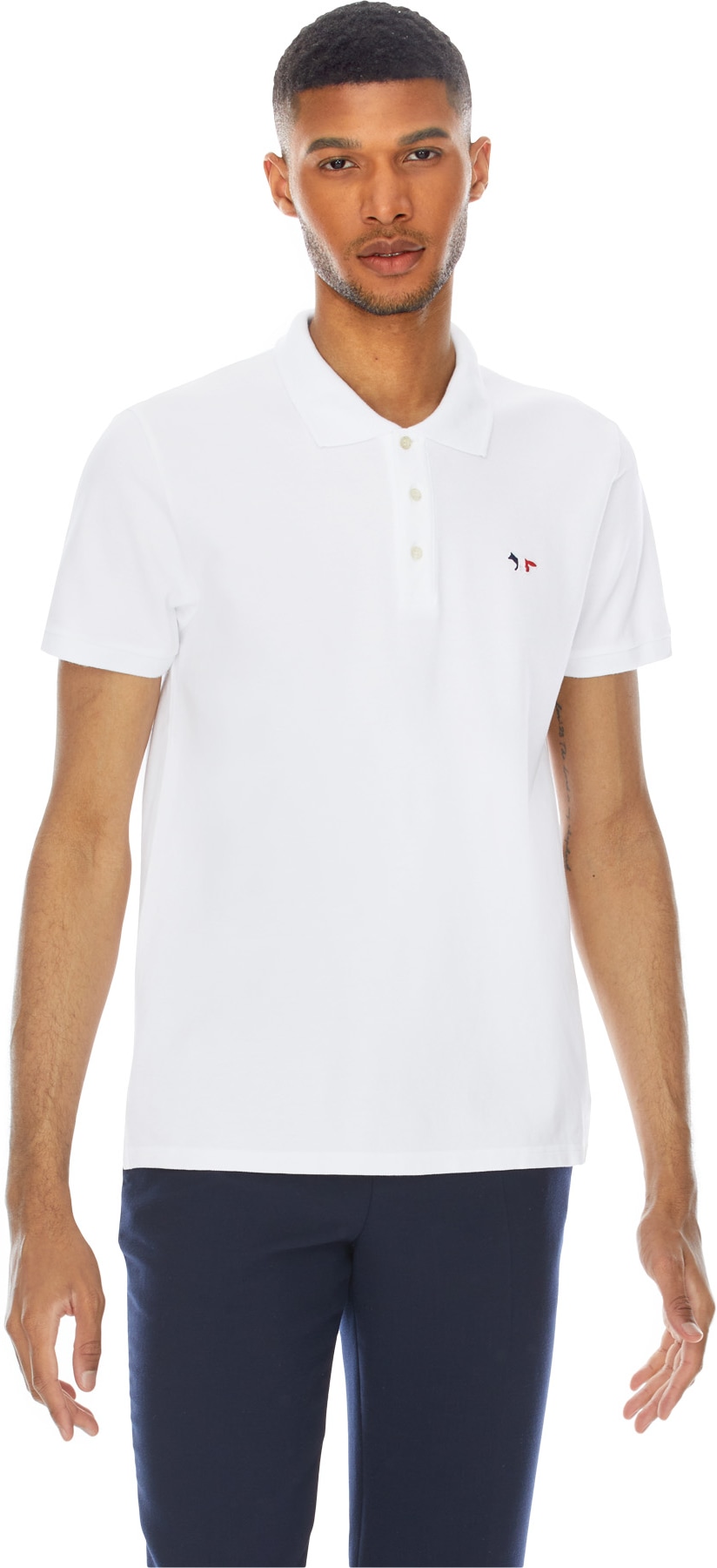 Maison Kitsuné: White Tricolor Fox Patch Classic Polo Shirt - 3