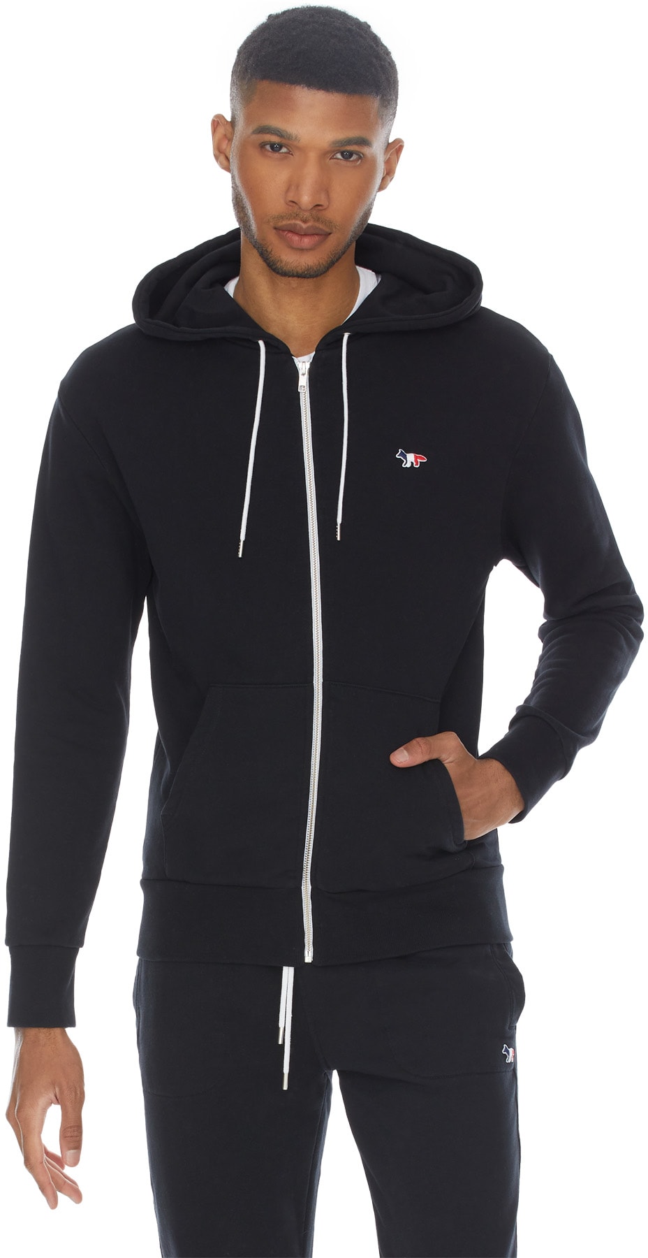 Maison Kitsuné: Black Tricolor Fox Patch Zip Hoodie - 3
