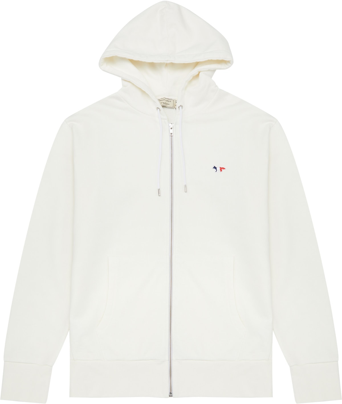 Maison Kitsuné: Neutrals Tricolor Fox Patch Zip Hoodie - 1