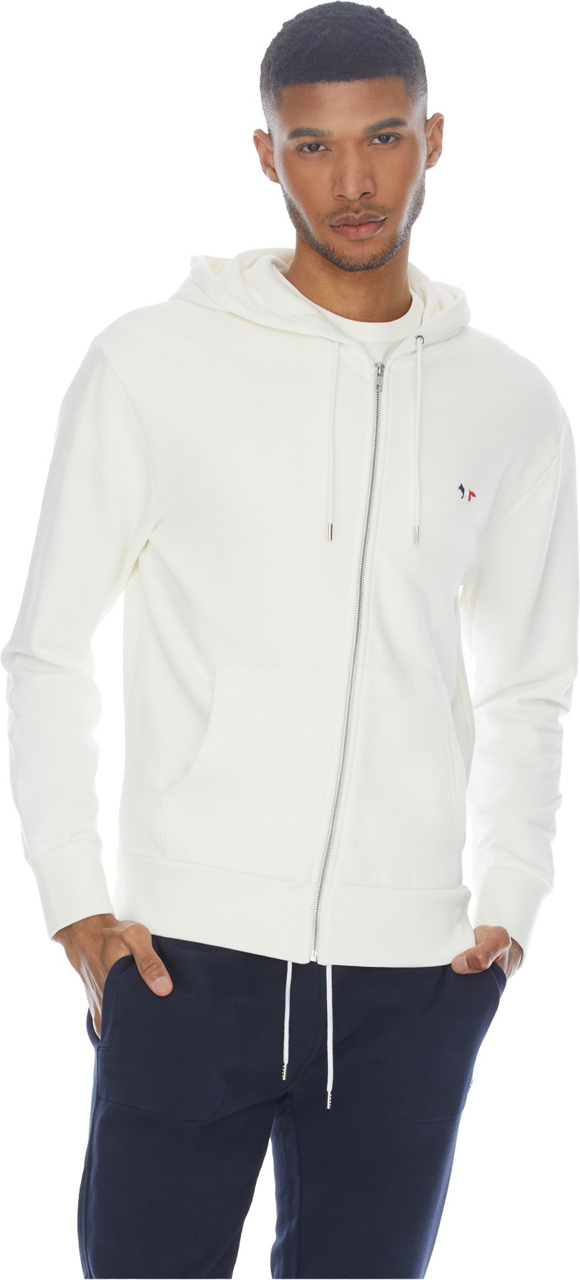 Maison Kitsuné: Neutrals Tricolor Fox Patch Zip Hoodie - 3