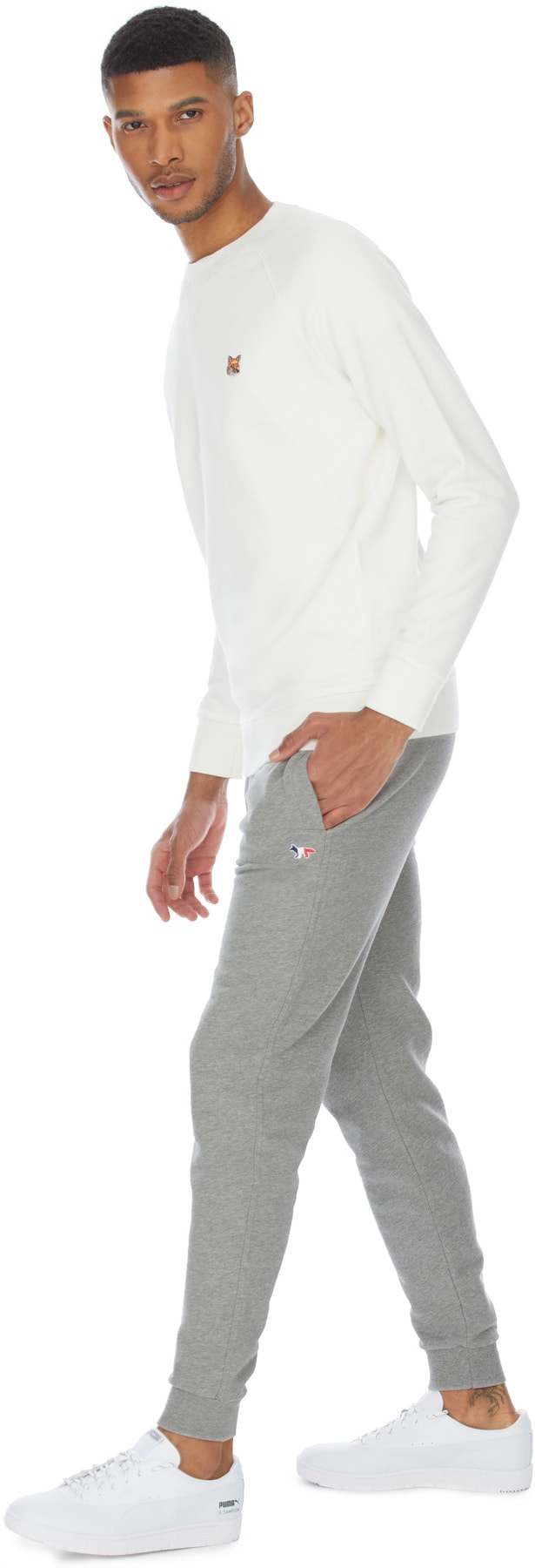 Maison Kitsuné: Grey Tricolor Fox Patch Classic Jogger - 5