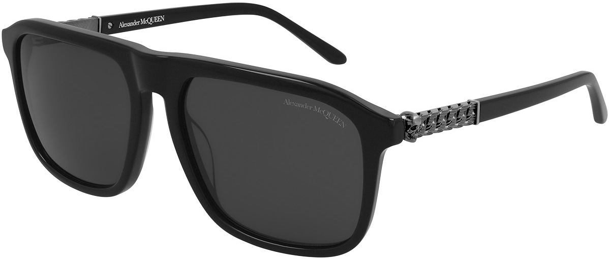 Alexander McQUEEN: Noir Lunettes de Soleil Rectangulaires Skull Noir - 1