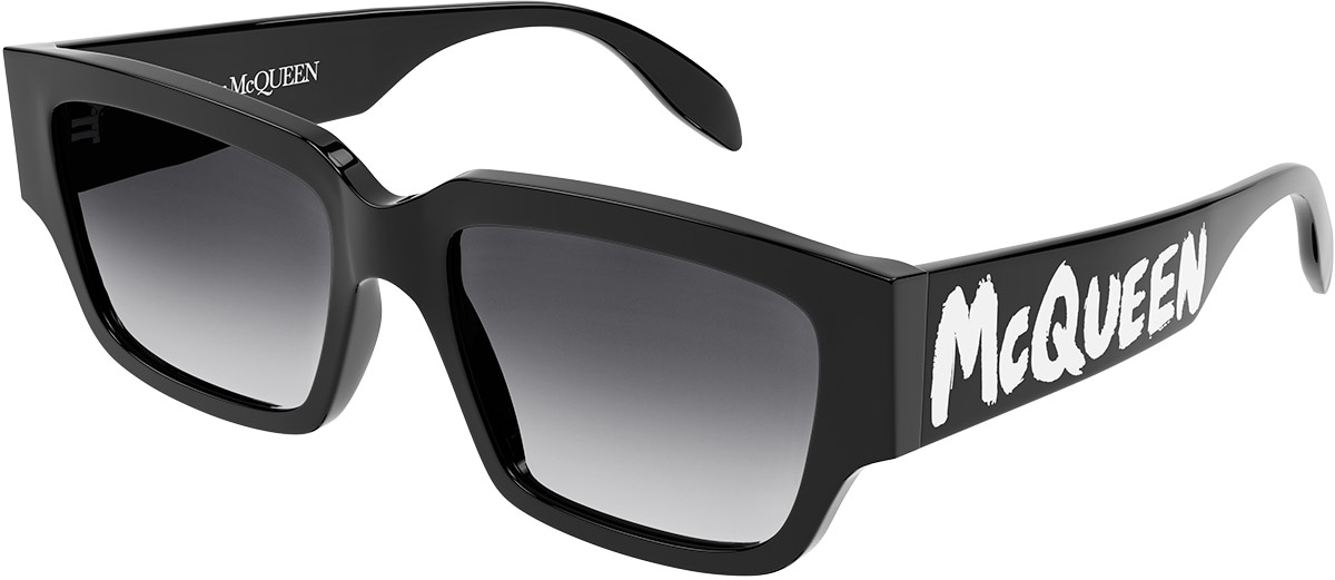 Alexander McQUEEN: Black Graffiti Rectangle Sunglasses - 1