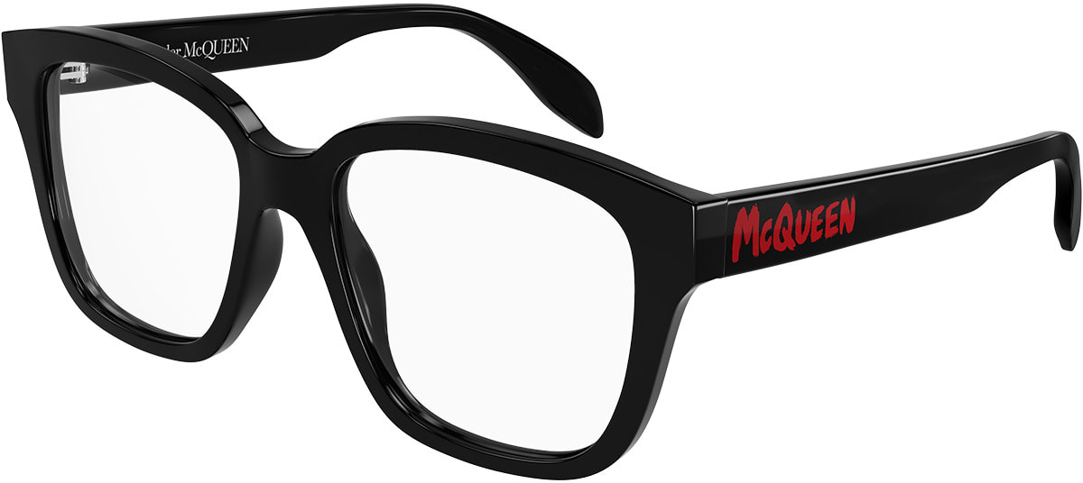 Alexander McQUEEN: Black Graffiti Rectangle Optical Glasses - 1