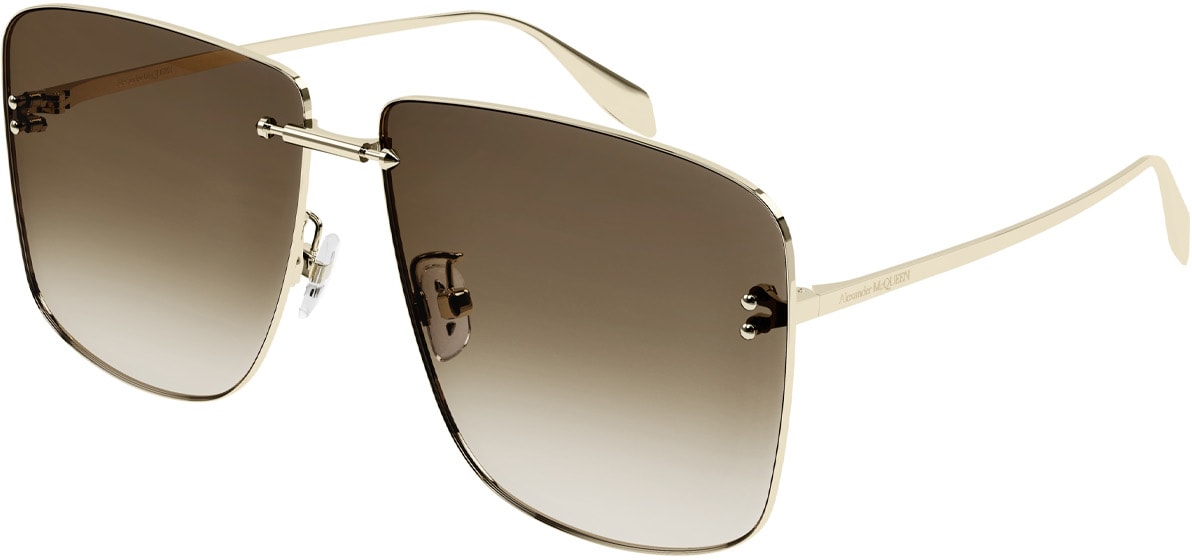 Alexander McQUEEN: Or Lunettes de Soleil Rectangulaires Piercing Bridge Or - 1