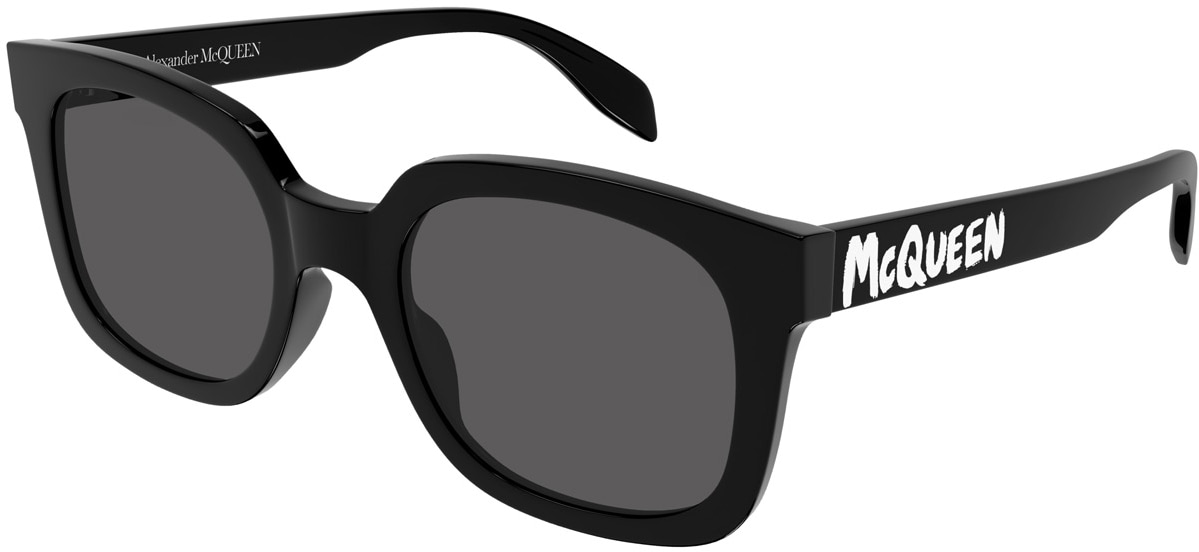 Alexander McQUEEN: Black McQueen Graffiti Rectangle Sunglasses - 1