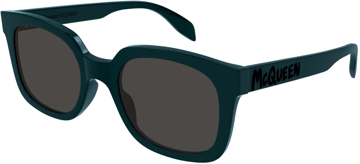 Alexander McQUEEN: Green McQueen Graffiti Rectangle Sunglasses - 1