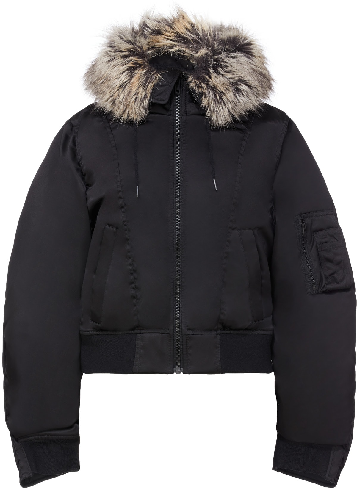 YEEZY: Noir Blouson d'aviateur courte en fourrure Noir - 1