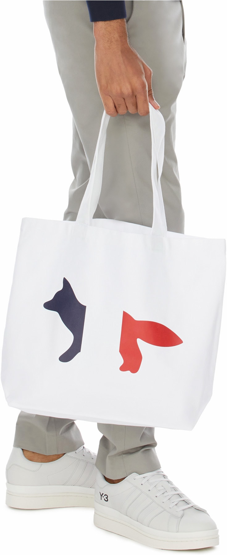 Maison Kitsuné: White Tricolor Fox Tote Bag - 3