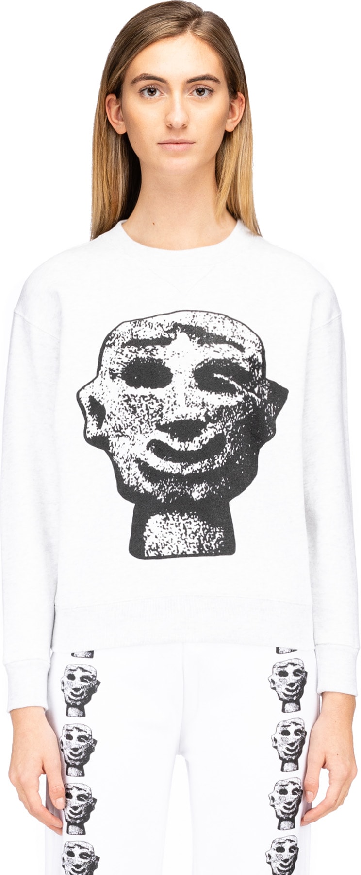 Ashley Williams: Grey Stone Head Crew Sweater - 1